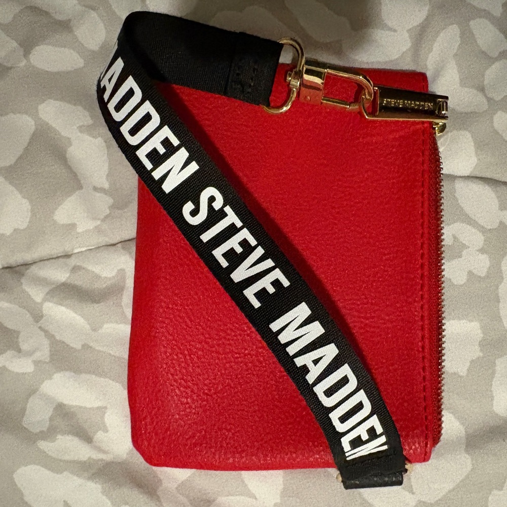 Steve Madden Vibrant Red Pouch with Logo Strap